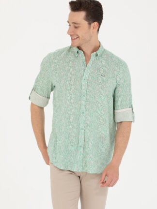 پیراهن مردانه طرحدار راحت نعنایی یو اس پولو