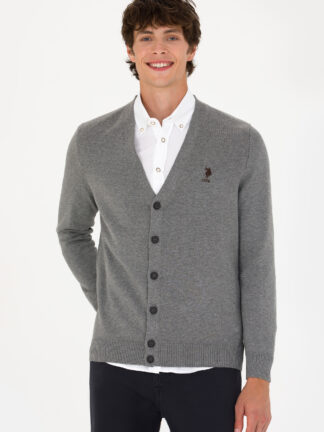 ژاکت مردانه اسلیم فیت خاکستری ملانژ یو اس پولو