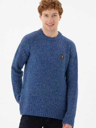 پلیور مردانه یقه گرد آستین بلند آبی یو اس پولو