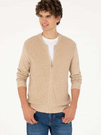 ژاکت مردانه کرم ملانژ یو اس پولو