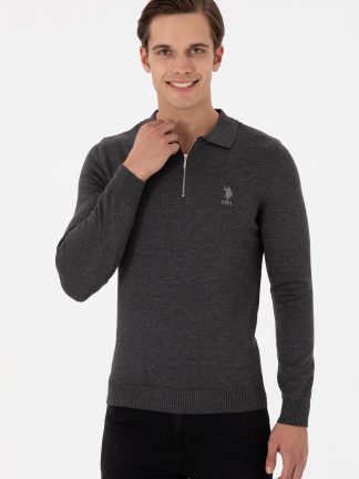 پلیور مردانه خاکستری تیره یو اس پولو