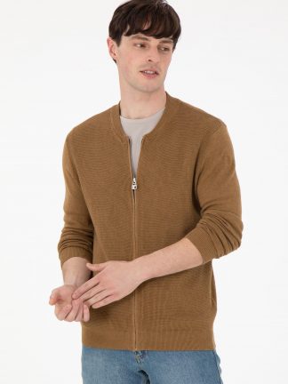 ژاکت مردانه خاکی ملانژ یو اس پولو