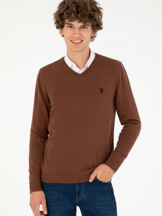 پلیور مردانه قهوه ای یو اس پولو