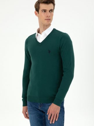 پلیور مردانه سبز تیره یو اس پولو