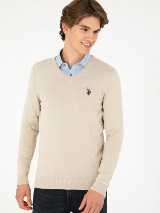 پلیور مردانه طوسی ملانژ یو اس پولو