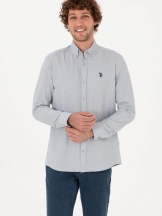 پیراهن آستین بلند مردانه خاکستری یو اس پولو