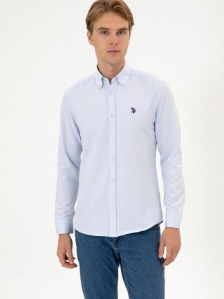 پیراهن آستین بلند مردانه آبی روشن یو اس پولو