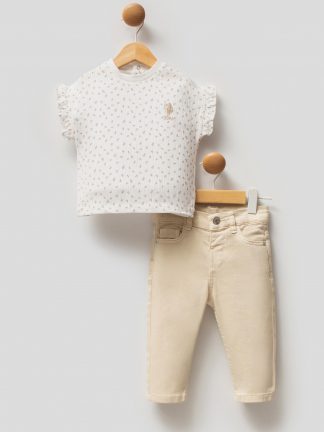 ست لباس نوزاد دختر بژ یو اس پولو