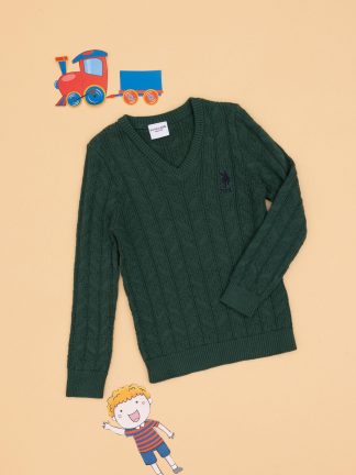 پلیور پسرانه سبز تیره یو اس پولو