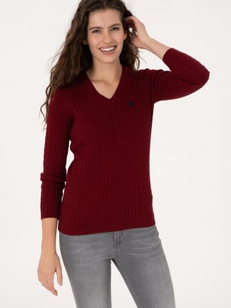 پلیور زنانه زرشکی یو اس پولو