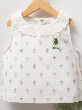 ست لباس نوزاد دختر سفید یو اس پولو