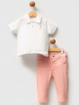 ست لباس نوزاد دختر سفید یو اس پولو