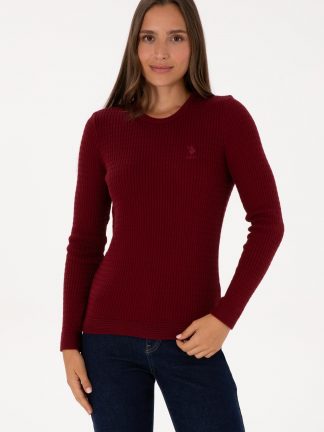 پلیور زنانه زرشکی یو اس پولو