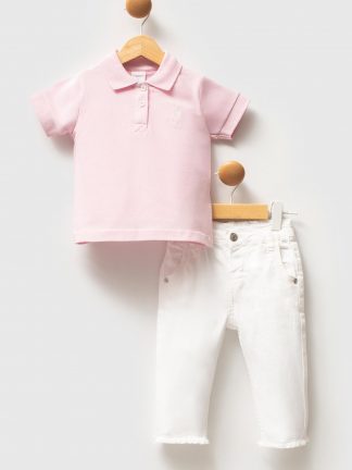 ست لباس نوزاد دختر صورتی پودری یو اس پولو