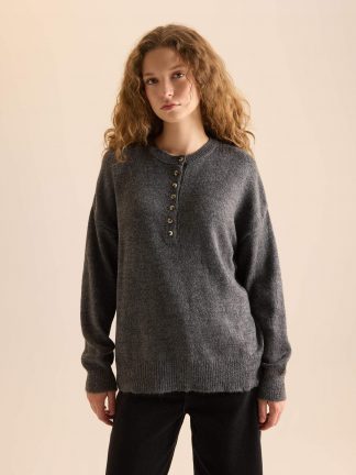 پلیور زنانه خاکستری تیره دفکتو