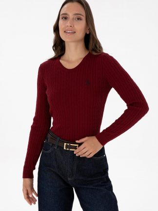 پلیور زنانه زرشکی یو اس پولو