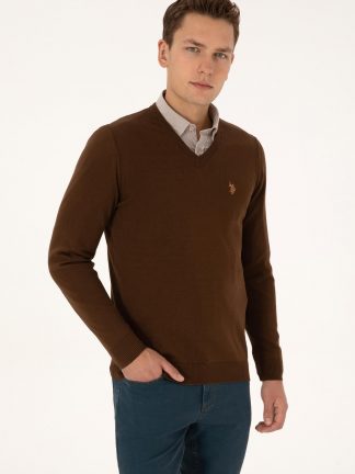 پلیور مردانه قهوه ای یو اس پولو