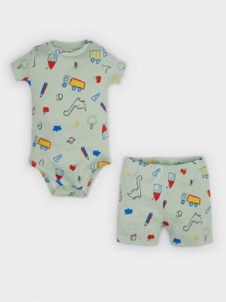 ست لباس نوزاد پسر نعنایی دفکتو تصویر ۱