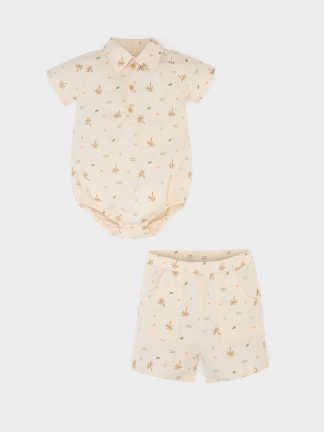 ست لباس نوزاد پسر بژ دفکتو تصویر ۱