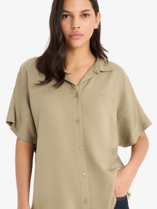 شومیز زنانه خاکی روشن دفکتو تصویر ۱